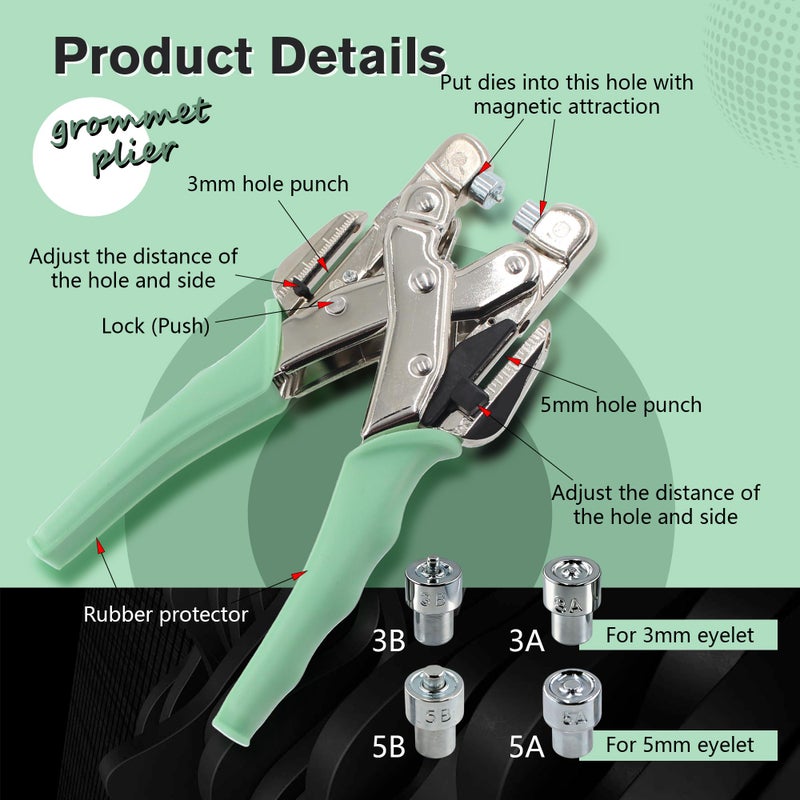 SHRJ Grommet Eyelet Pliers Kit 3/16 1/8 Multi-Size Eyelets Hole Punch Plier with 160Pcs Metal Grommets Heavy Duty Eyelet Pliers Rivet Press Tool Set for Leather Tarps Clothes Belt Crafts - Image 4