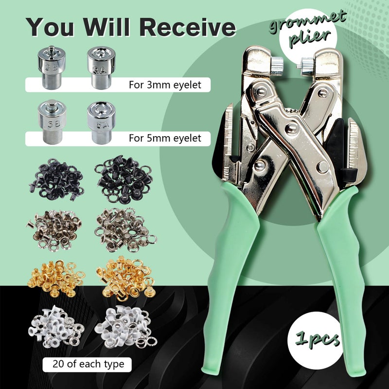 SHRJ Grommet Eyelet Pliers Kit 3/16 1/8 Multi-Size Eyelets Hole Punch Plier with 160Pcs Metal Grommets Heavy Duty Eyelet Pliers Rivet Press Tool Set for Leather Tarps Clothes Belt Crafts - Image 3