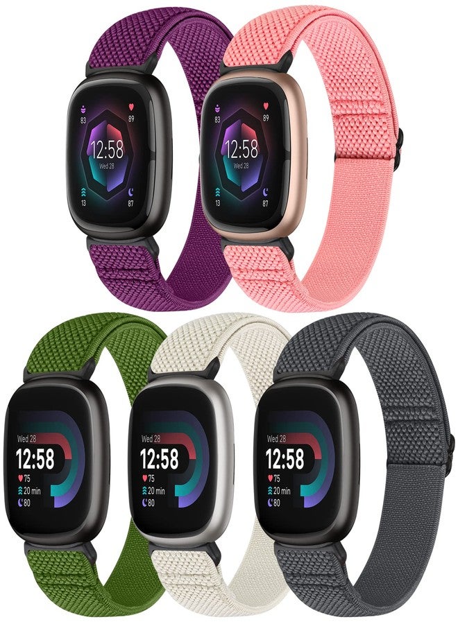 Bcuckood Compatible with Fitbit Versa 4/Versa 3/Fitbit Sense 2/Sense Band Women Men, 5 Pack Elastic Nylon Soft Adjustable Stretchy Solo Loop Replacement Strap for Fitbit Versa 4/Versa 3/Sense 2/Sense - Image 1