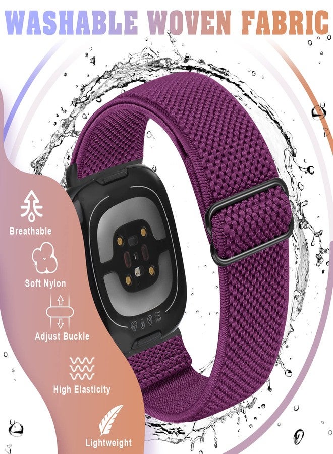 Bcuckood Compatible with Fitbit Versa 4/Versa 3/Fitbit Sense 2/Sense Band Women Men, 5 Pack Elastic Nylon Soft Adjustable Stretchy Solo Loop Replacement Strap for Fitbit Versa 4/Versa 3/Sense 2/Sense - Image 4
