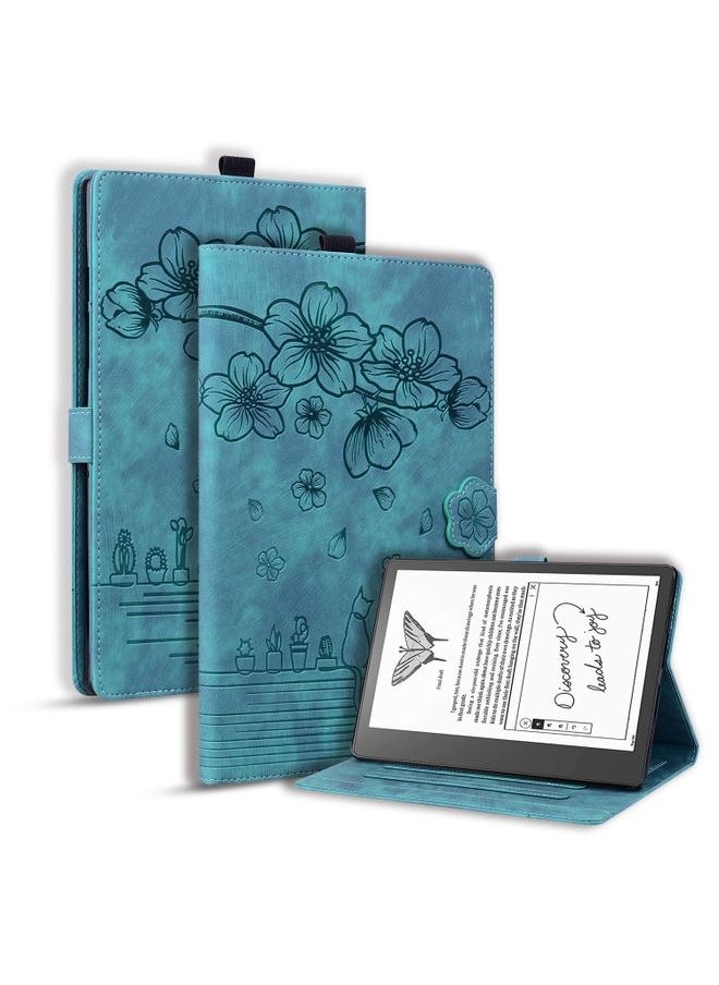 HuHa - Case Cover For Amazon Kindle Scribe 10.2 2022 Cartoon Sakura Cat Embossed Smart Leather Tablet Case Green - Image 1