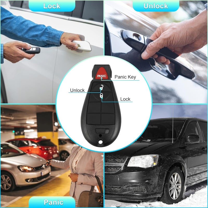 X AUTOHAUX Replacement Keyless Entry Remote Car Key Fob M3N5WY783X 433Mhz for Dodge Grand Caravan Challenger Charger Durango for Ram 3 Button with Door Key NO. 56046707AG/5026101AD/68043590AA - Image 2