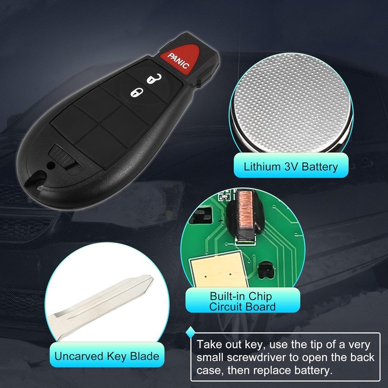 X AUTOHAUX Replacement Keyless Entry Remote Car Key Fob M3N5WY783X 433Mhz for Dodge Grand Caravan Challenger Charger Durango for Ram 3 Button with Door Key NO. 56046707AG/5026101AD/68043590AA - Image 3