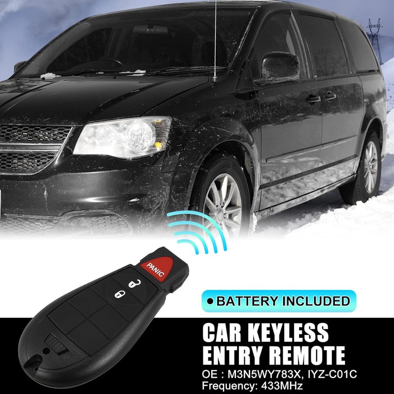 X AUTOHAUX Replacement Keyless Entry Remote Car Key Fob M3N5WY783X 433Mhz for Dodge Grand Caravan Challenger Charger Durango for Ram 3 Button with Door Key NO. 56046707AG/5026101AD/68043590AA - Image 1
