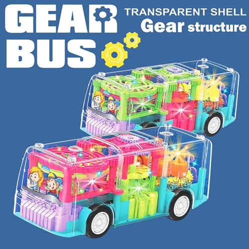 DEOXY Toy Bus for Kids - Big Size Transparent Vehicle – Educational Aid for Learning Mechanisms by Observation - Bump and Go - 3D Flashing LED Lights and Music(1488B Bus) - Image 5