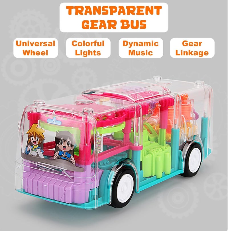 DEOXY Toy Bus for Kids - Big Size Transparent Vehicle – Educational Aid for Learning Mechanisms by Observation - Bump and Go - 3D Flashing LED Lights and Music(1488B Bus) - Image 2