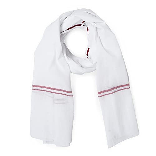 DOKCHAN Cotton Skin Friendly Summer Shrink Proof Pure Cotton Bath Towel Gamcha Soft 100% Men Boys All Purpose Handloom White Pack 01 - Image 1