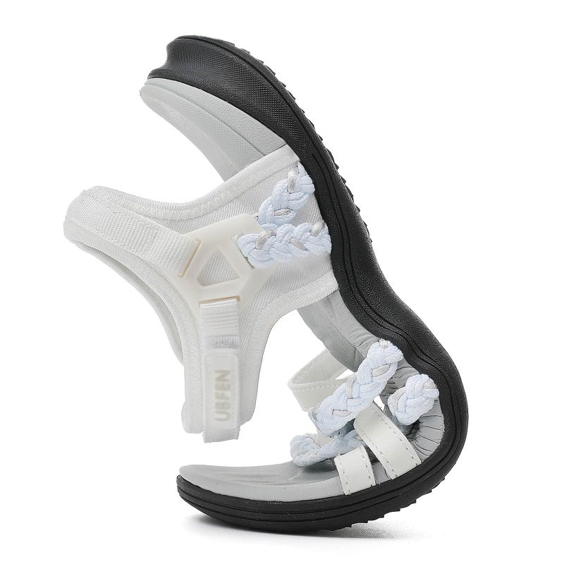 UBFEN Womens Hiking Comfort Sport Sandals Beach Vacation Camping Casual Sport Sandals with Adjustable Straps and Arch Support Size US 7 White - Image 3