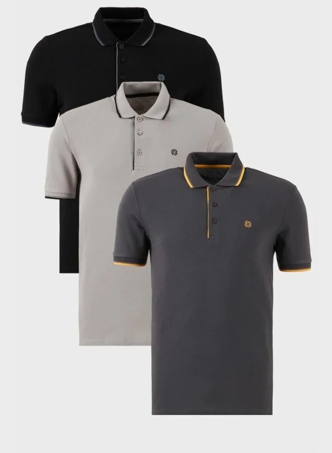 Buratti Buratti Cotton Slim Fit Stripe Detailed Buttoned Polo Collar 3-Pack T Shirt Men's T SHIRT 5902118S3