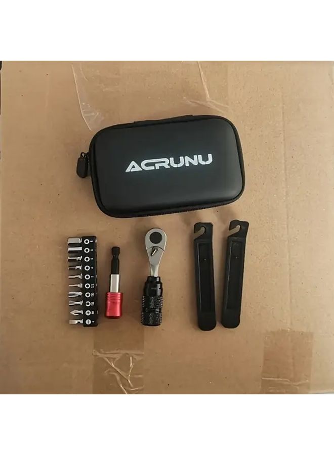 Black Aluminum Alloy Bicycle Repair Tool Kit With Ratchet Socket Wrench And Portable Bag - Image 3