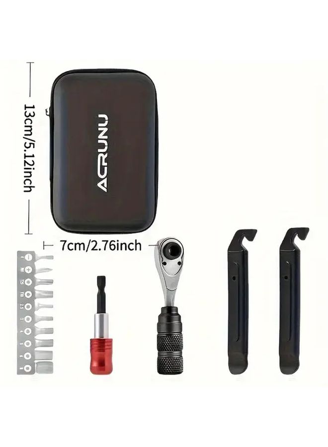 Black Aluminum Alloy Bicycle Repair Tool Kit With Ratchet Socket Wrench And Portable Bag - Image 2