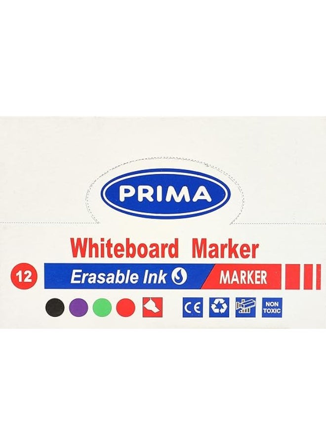 بريما علبة بريما من 12 قلمًا لرسم السبورة البيضاء - أسود - Image 1