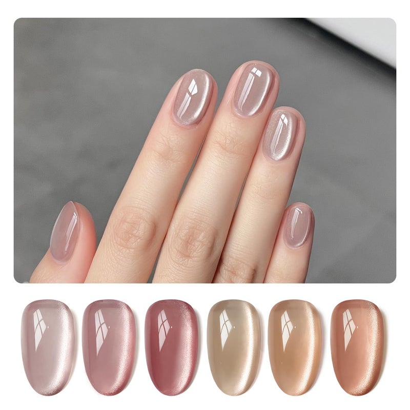 GAOY Jelly Pink Silver Cat Eye Gel Nail Polish Set with Magnet for Holographic Glitter Cat Eye, Salon Gel Manicure and Nail Art DIY at Home - Image 1