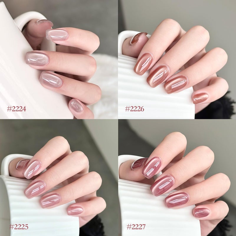 GAOY Jelly Pink Silver Cat Eye Gel Nail Polish Set with Magnet for Holographic Glitter Cat Eye, Salon Gel Manicure and Nail Art DIY at Home - Image 4
