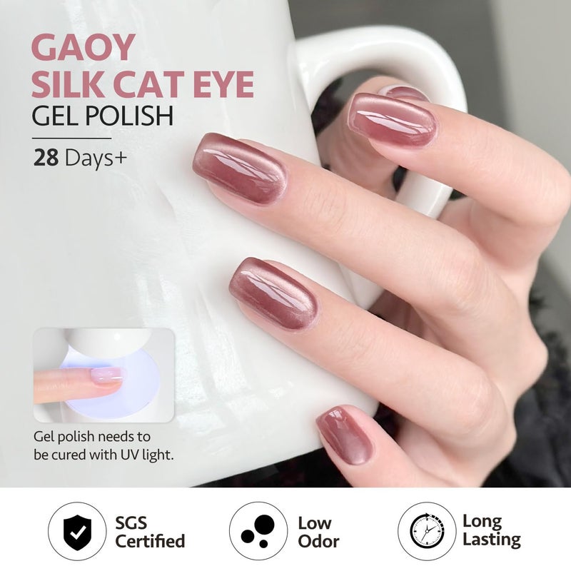 GAOY Jelly Pink Silver Cat Eye Gel Nail Polish Set with Magnet for Holographic Glitter Cat Eye, Salon Gel Manicure and Nail Art DIY at Home - Image 5