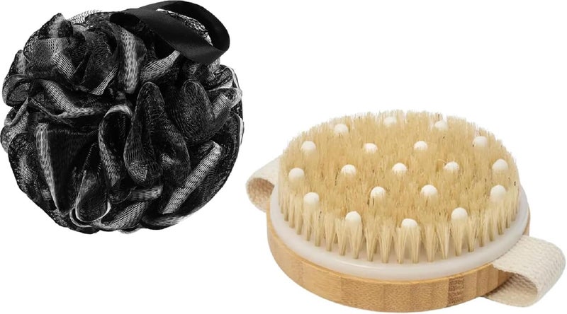 Aakarit Dry Body Scrubber for Dead Skin Wooden Bath Brush Loofah for Bathing Shower Sponge Exfoliator Women and Men | Black | WBL-1 - Image 1