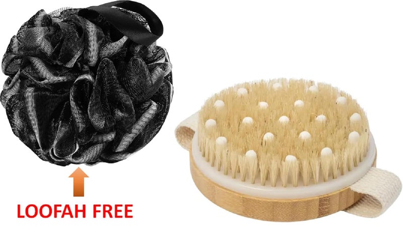 Aakarit Dry Body Scrubber for Dead Skin Wooden Bath Brush Loofah for Bathing Shower Sponge Exfoliator Women and Men | Black | WBL-1 - Image 2