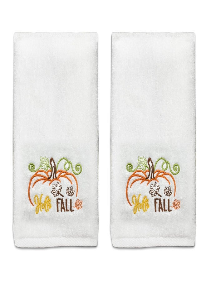 Hexagram Fall Hand Towels Set of 2, Hello Fall Bathroom Embroidered Towels, Pumpkin Hand Towel for Bathroom 14" x 30", Autumn Decorations for Home - Image 1