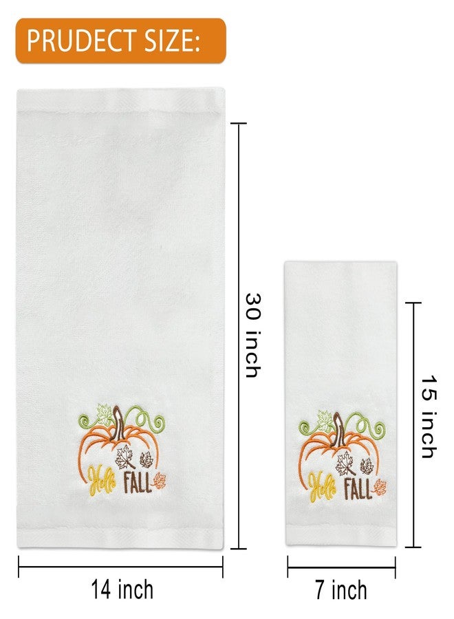 Hexagram Fall Hand Towels Set of 2, Hello Fall Bathroom Embroidered Towels, Pumpkin Hand Towel for Bathroom 14" x 30", Autumn Decorations for Home - Image 2