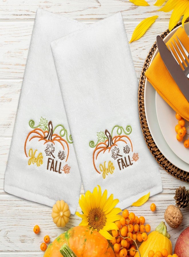 Hexagram Fall Hand Towels Set of 2, Hello Fall Bathroom Embroidered Towels, Pumpkin Hand Towel for Bathroom 14" x 30", Autumn Decorations for Home - Image 3
