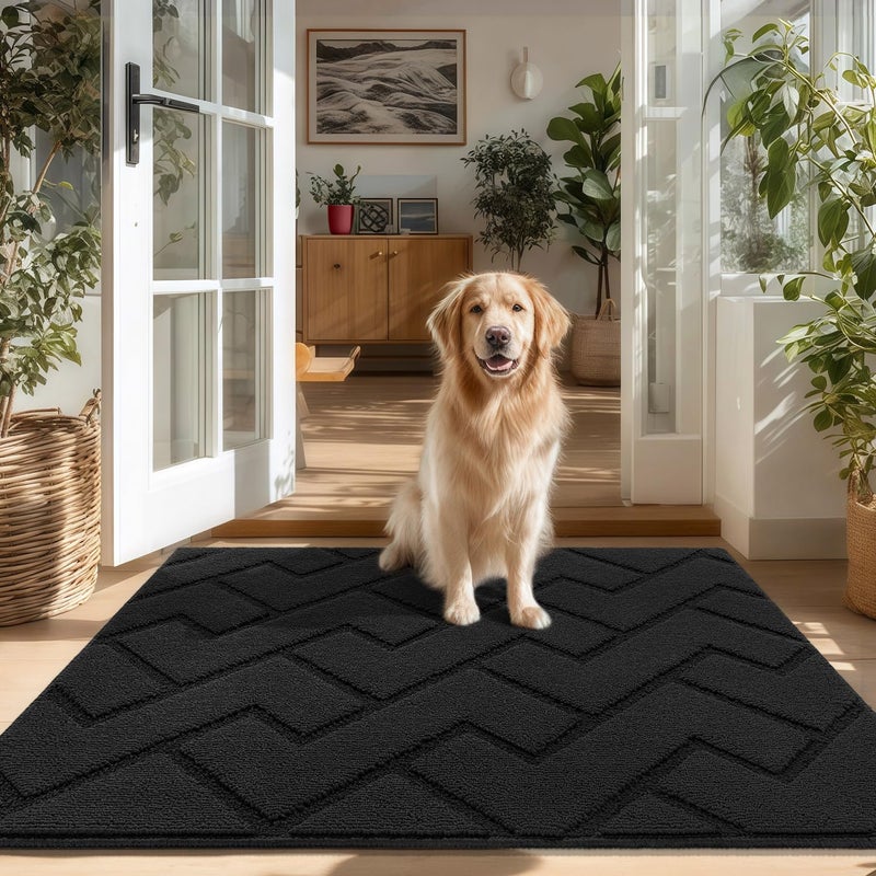hicorfe Indoor Door Mat,Non Slip Door Mats,32"x48" Front Back Door Mat Rubber Backing,Absorbent Resist Dirt Entrance Inside Floor Mats for Entryway Washable Low-Profile(Charcoal) - Image 1