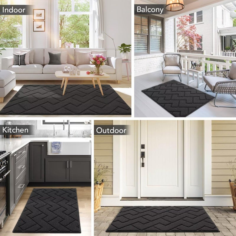 hicorfe Indoor Door Mat,Non Slip Door Mats,32"x48" Front Back Door Mat Rubber Backing,Absorbent Resist Dirt Entrance Inside Floor Mats for Entryway Washable Low-Profile(Charcoal) - Image 2