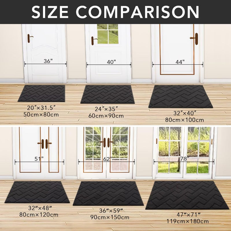 hicorfe Indoor Door Mat,Non Slip Door Mats,32"x48" Front Back Door Mat Rubber Backing,Absorbent Resist Dirt Entrance Inside Floor Mats for Entryway Washable Low-Profile(Charcoal) - Image 5