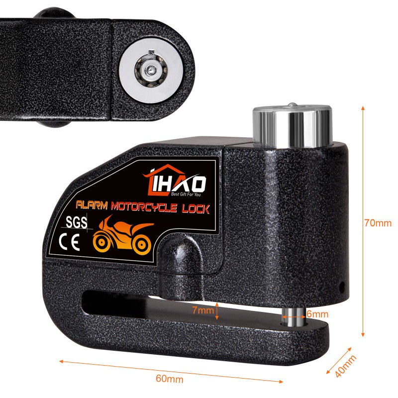 LIHAO Motorcycle Disc Lock, Anti-Theft Waterproof Disc Brake Alarm Lock for Motorbike Scooter - Image 2