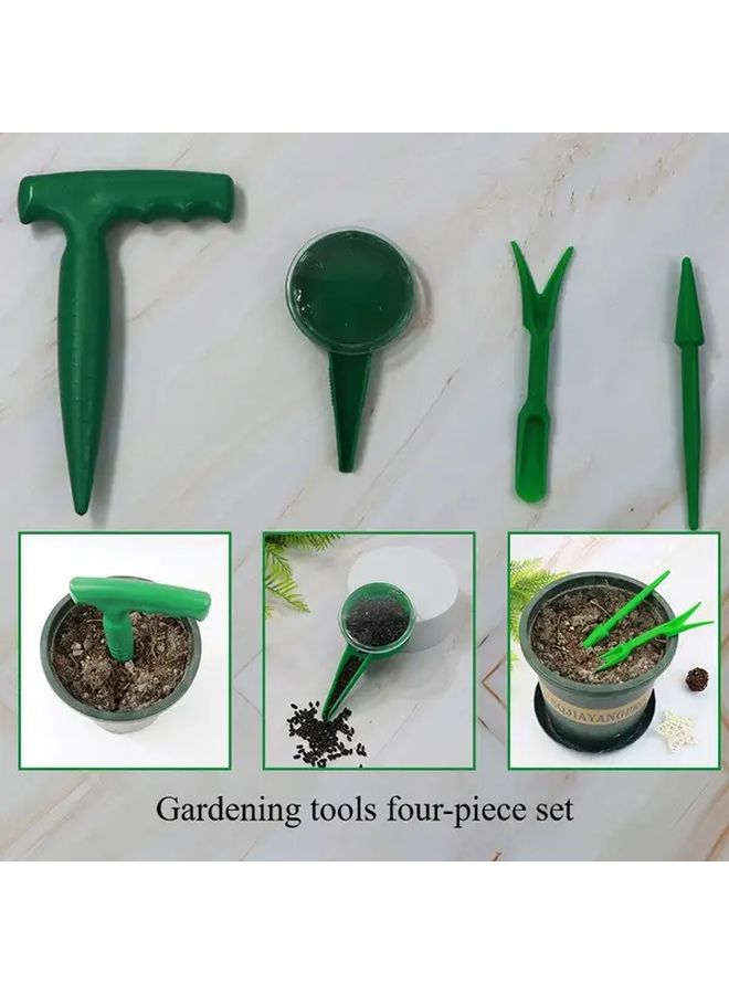 4 Piece Gardening Tool Set with Puncher Seeder and Seedling Transplanter for Succulent Herb - Image 2