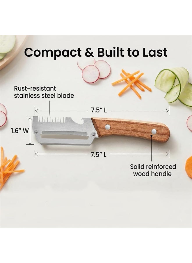 VIUAUAX 2pcs Stainless Steel Vegetable Peeler with wooden handle bottle opener 3-in-1 Multifunctional Stainless Steel Blade Kitchen Tool for Fruit Apple Potato Pumpkin Papaya Carrot - Image 2