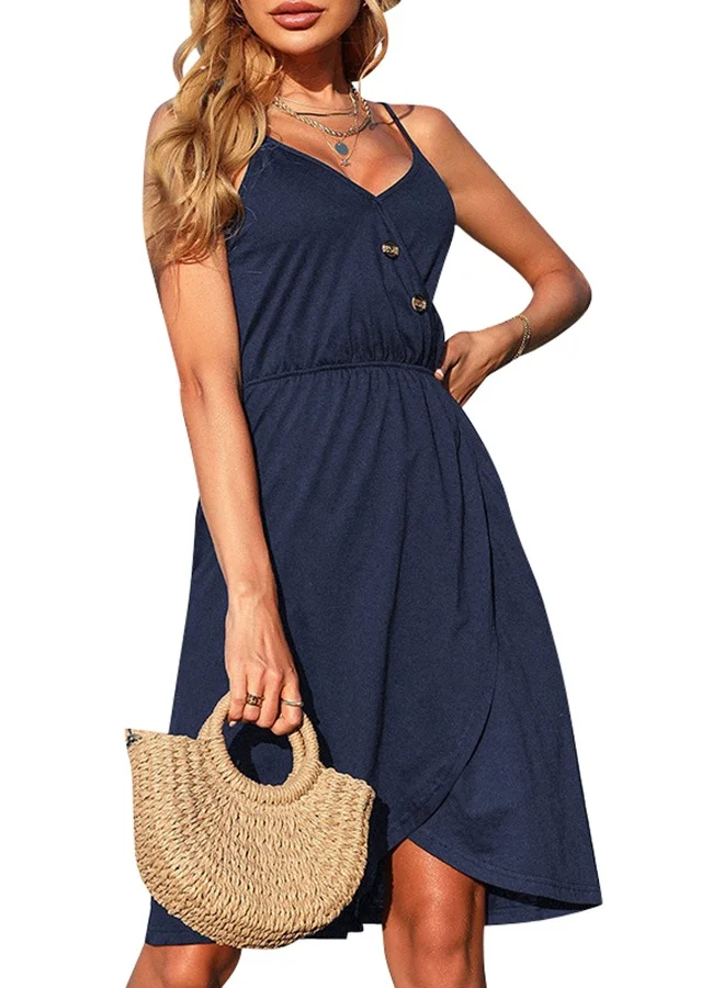 YUNIQEE Navy Blue Solid Knee length Dress