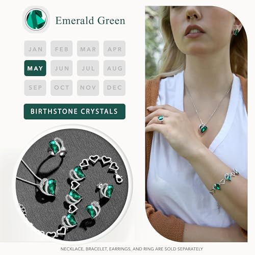 Leafael Infinity Love Heart Stud Earrings for Women, Silver Tone Fashion Statement Jewelry, Birthday Gifts for Mother Daughter Girlfriend Mom Wife, May Birthstone Crystal, Emerald Green - Image 4