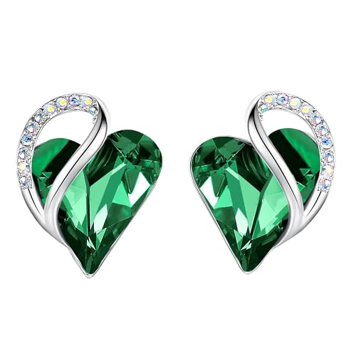 Leafael Infinity Love Heart Stud Earrings for Women, Silver Tone Fashion Statement Jewelry, Birthday Gifts for Mother Daughter Girlfriend Mom Wife, May Birthstone Crystal, Emerald Green - Image 1