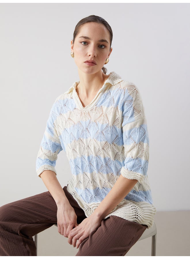 LC WAIKIKI Polo Neck Striped Women's Knitwear Sweater - Image 1
