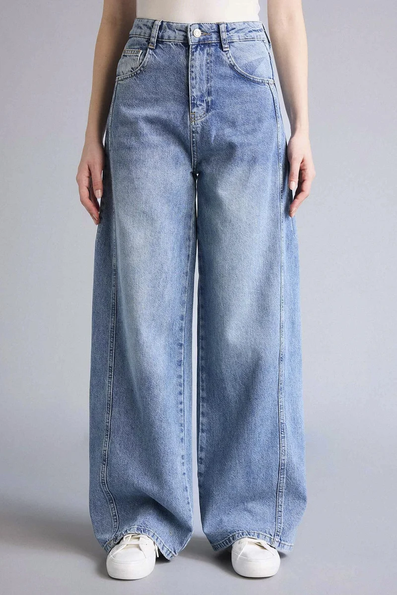 Defacto  100% Cotton Wide Leg Regular Waist Washed Jeans for Women | Best Price UAE