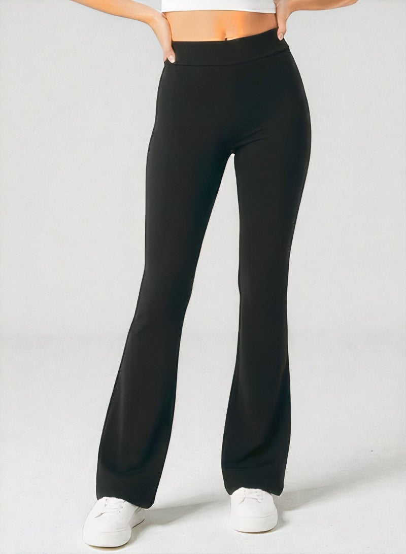 Soft Steps Women’s High Waist Flared Leggings – Stretchy Bootcut Yoga Pants – Black Size XXL - Image 1