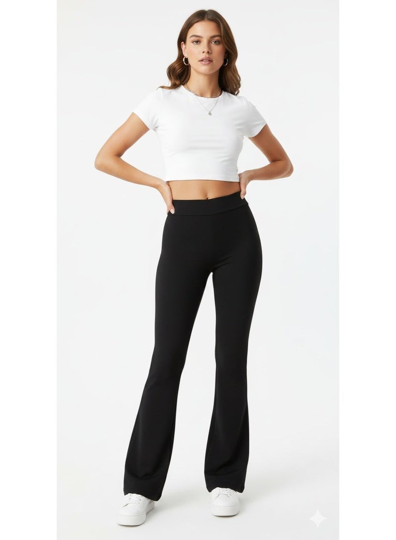 Soft Steps Women’s High Waist Flared Leggings – Stretchy Bootcut Yoga Pants – Black Size XXL - Image 3