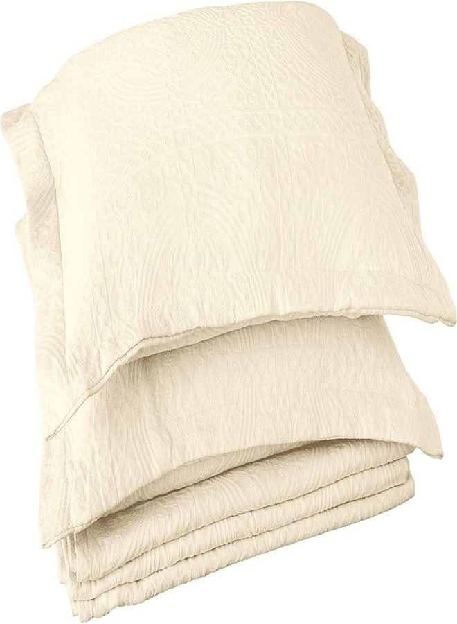 Superior Cotton Fleur De Lis Bedspread Set, Warm Blankets, All-Season Bedding, Bedroom Decor, Decorative Boho Medallion Coverlet, Includes 1 Bedspread, 2 Pillow Shams, King, Ivory - Image 1