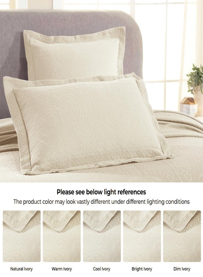 Superior Cotton Fleur De Lis Bedspread Set, Warm Blankets, All-Season Bedding, Bedroom Decor, Decorative Boho Medallion Coverlet, Includes 1 Bedspread, 2 Pillow Shams, King, Ivory - Image 3