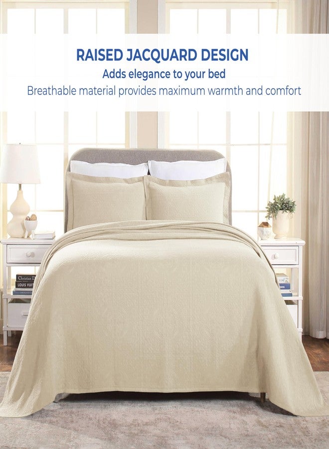 Superior Cotton Fleur De Lis Bedspread Set, Warm Blankets, All-Season Bedding, Bedroom Decor, Decorative Boho Medallion Coverlet, Includes 1 Bedspread, 2 Pillow Shams, King, Ivory - Image 4
