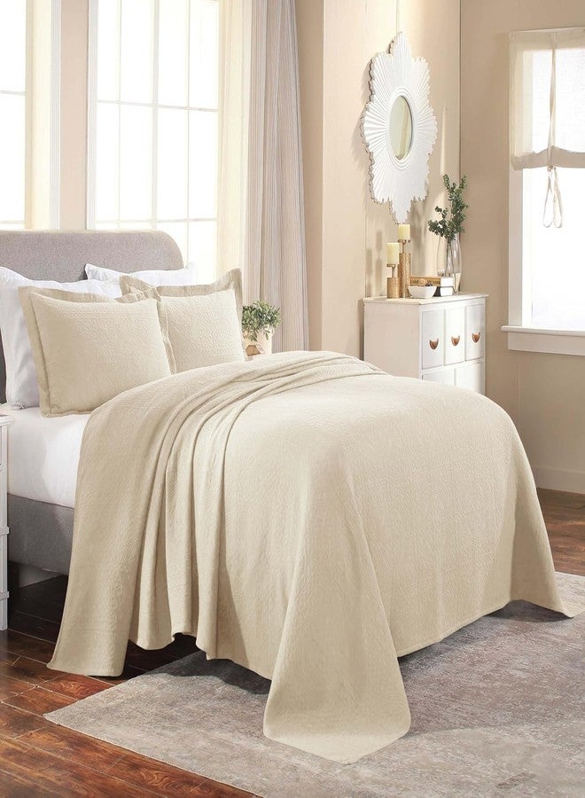 Superior Cotton Fleur De Lis Bedspread Set, Warm Blankets, All-Season Bedding, Bedroom Decor, Decorative Boho Medallion Coverlet, Includes 1 Bedspread, 2 Pillow Shams, King, Ivory - Image 2