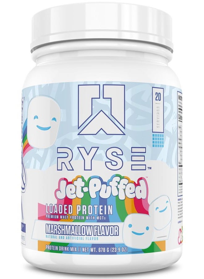 RYSE Up Supplements RYSE Loaded Protein Powder - Jet-Puffed Marshmallow - 25g Whey Protein Isolate & Concentrate with Prebiotic Fiber & MCTs - Low Carb, Low Sugar, Digestive-Friendly - 20 Servings / 1.5 lb Tub - Image 1