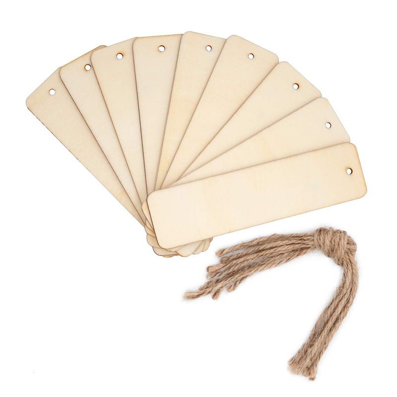 JANOU JANOU Rectangle Wood Crafts DIY Blank Hanging Wooden Tags Ornaments with Ropes Wedding Birthday Party Decoration Pack 20pcs