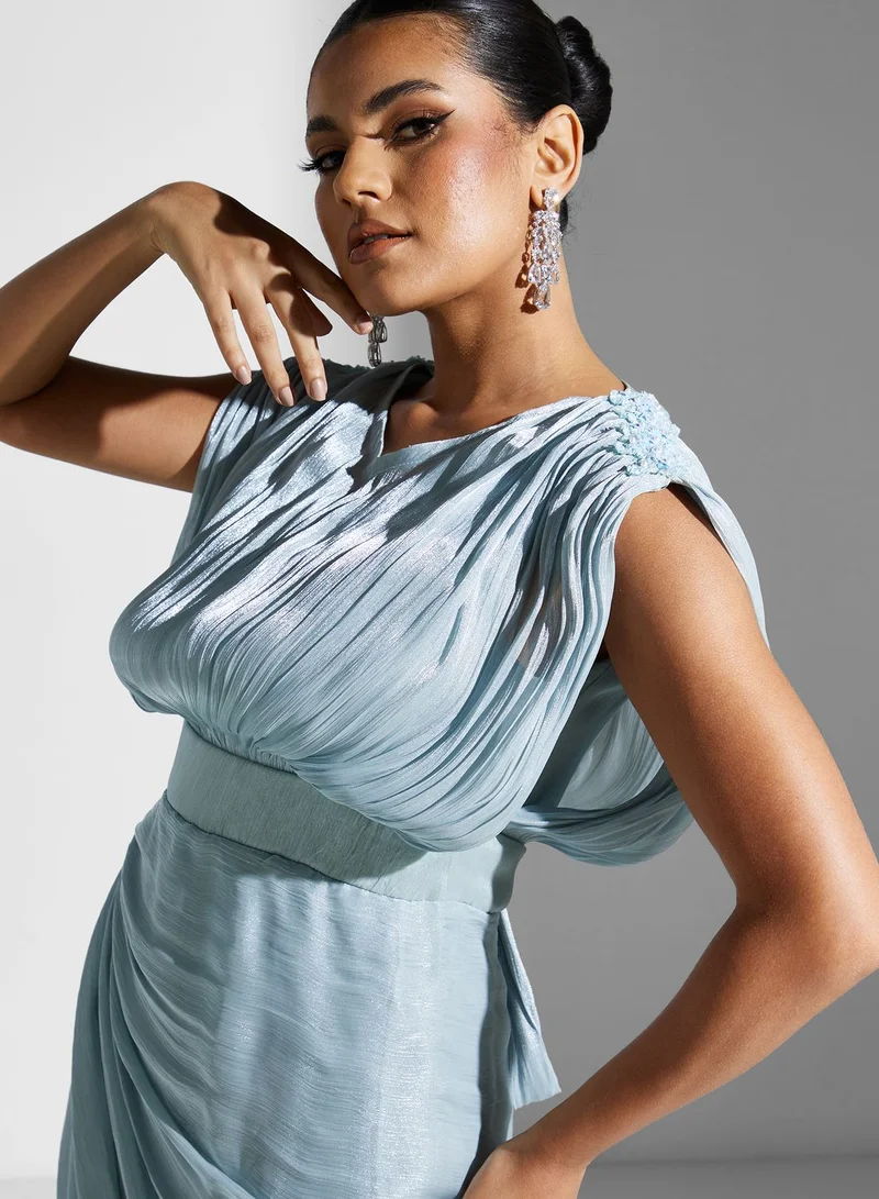 Namshi X Zena Louay Zena Louay Ruched Detail Dress With Slit