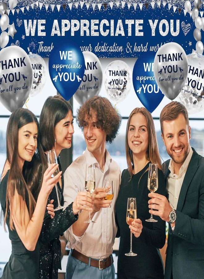 GOLDCROW زينة "نُقدّركم" باللونين الأزرق الداكن والفضي، لافتة "نُقدّركم" مع 18 بالونًا، لافتة شكر للحديقة، مناسبة للمعلمين والموظفين والأطباء والممرضين والمتطوعين، زينة لحفلات أسبوع التقدير - Image 4