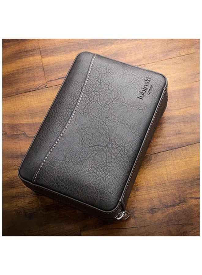 LUBINSKI Travel Cigar Humidor Set – 6-Cigar Capacity, 5-in-1 Premium Lighter & Built-In Hygrometer, Black Leather Gift Box - Image 3