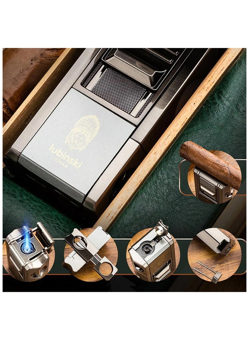 LUBINSKI Travel Cigar Humidor Set – 6-Cigar Capacity, 5-in-1 Premium Lighter & Built-In Hygrometer, Black Leather Gift Box - Image 5