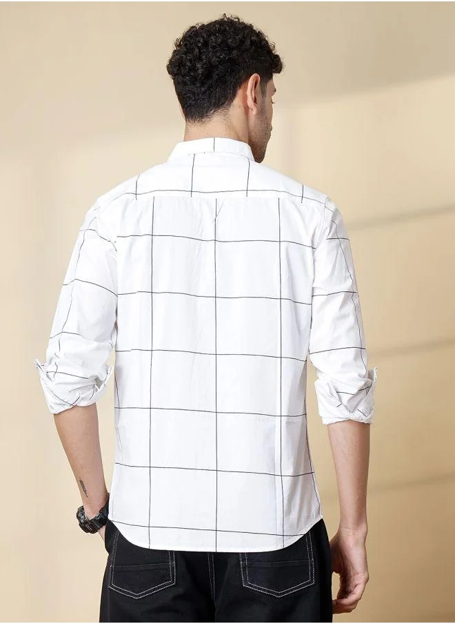 The Indian Garage Co Men Slim Fit Checkered Full Sleeves Spread Collar Casual Shirt