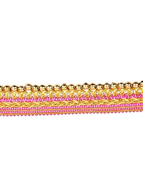 GOELX Fashion Lace Pink with Mounted Shiny Golden Beads for Dress/Sarees/lehangas/caps/Bags/Decorations/Borders, Crafts & Many More.. Pack of 4.25 Meters  - Image 2
