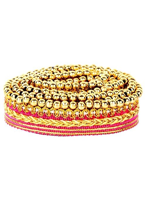 GOELX Fashion Lace Pink with Mounted Shiny Golden Beads for Dress/Sarees/lehangas/caps/Bags/Decorations/Borders, Crafts & Many More.. Pack of 4.25 Meters  - Image 1